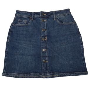 Old Navy Womens High Waisted Mini Denim Button Front Skirt Size 4 Blue Dark Wash